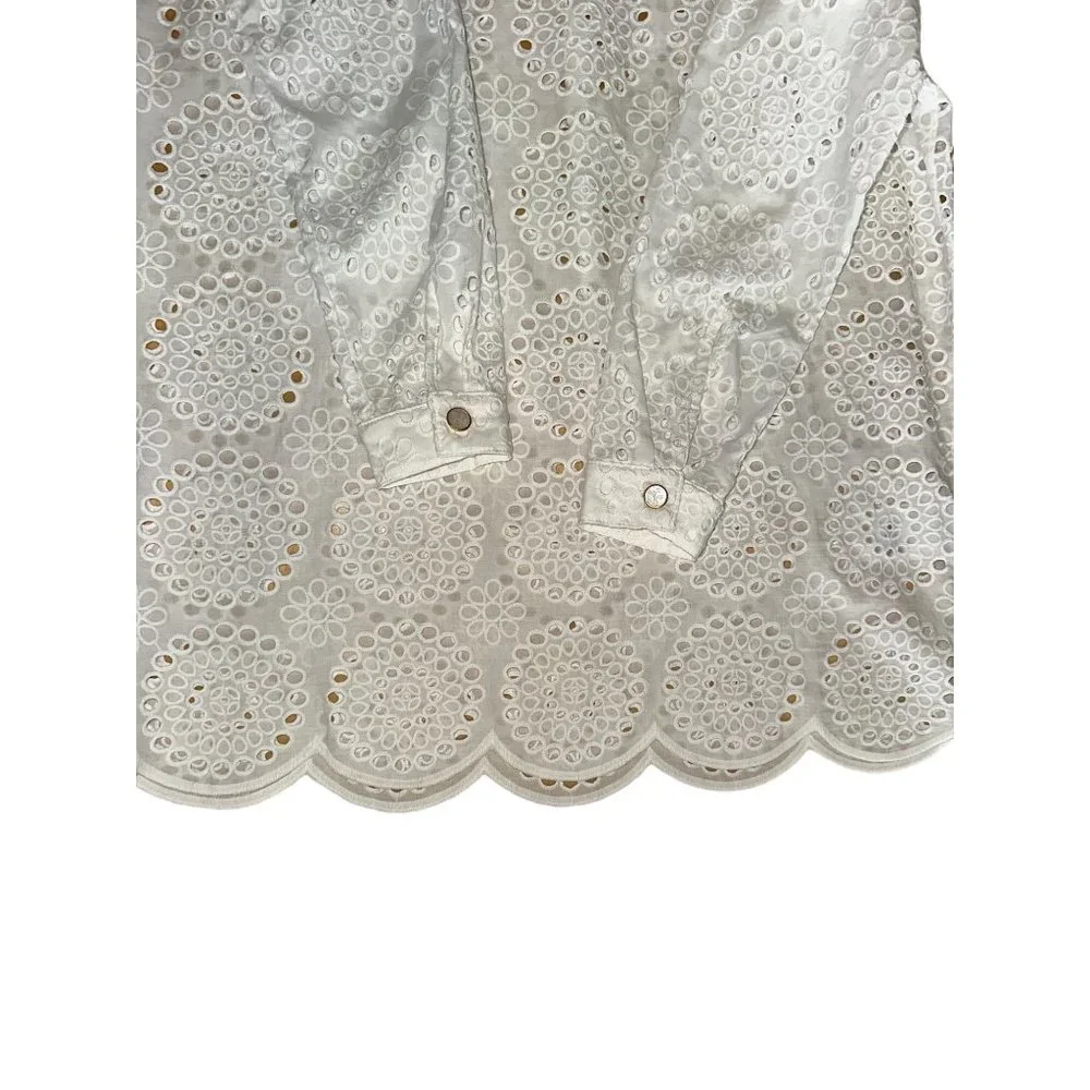 Cartolina Nantucket Beach Coverup Womens Large White Eyelet Dress Collared Pool_14